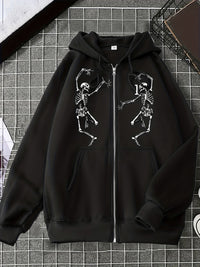 Thumbnail for Long Sleeve Skeleton Graphic Hooded Jacket - T - 1 COLOR -