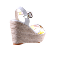 Thumbnail for Rhinestones Open Toe Wedge Heel Sandal (White) -