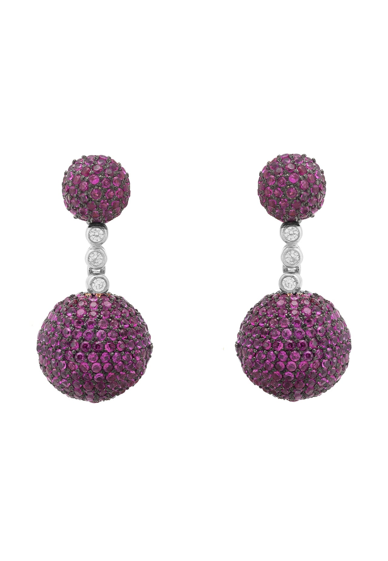 LATELITA - Monaco Sphere Drop Earrings Silver Ruby Pink CZ -