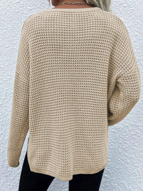 Notched Long Sleeve Sweater - T - 6 COLORS -