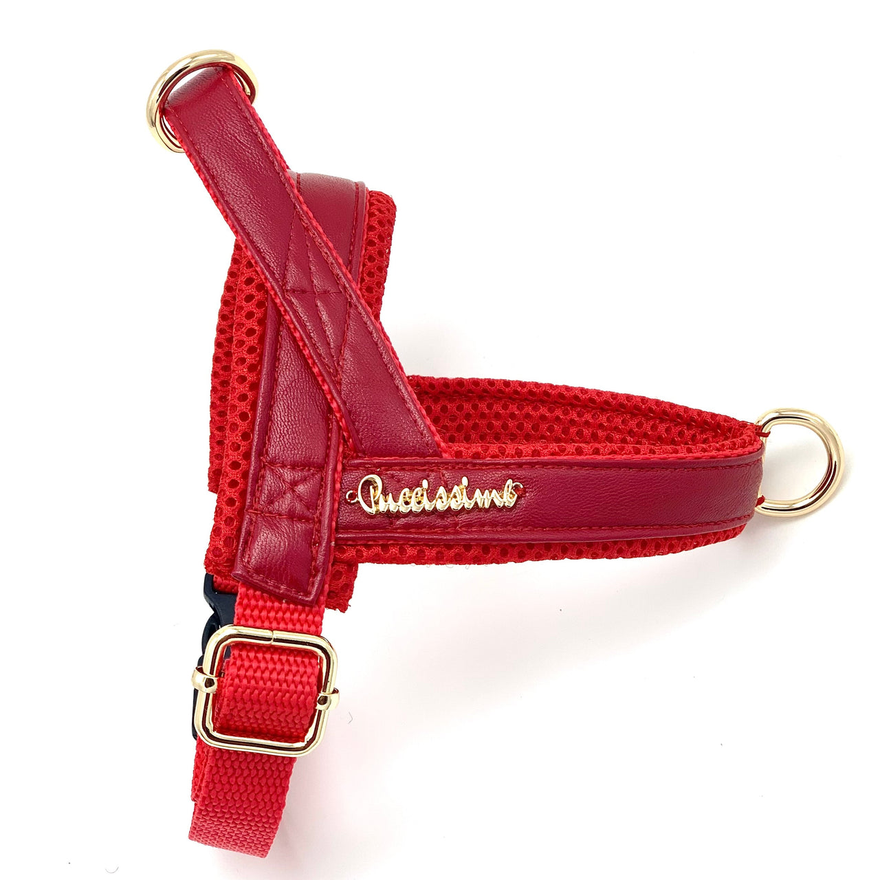 Puccissime - Cherry Red Leather One-Click Dog Harness - 5 SIZES -