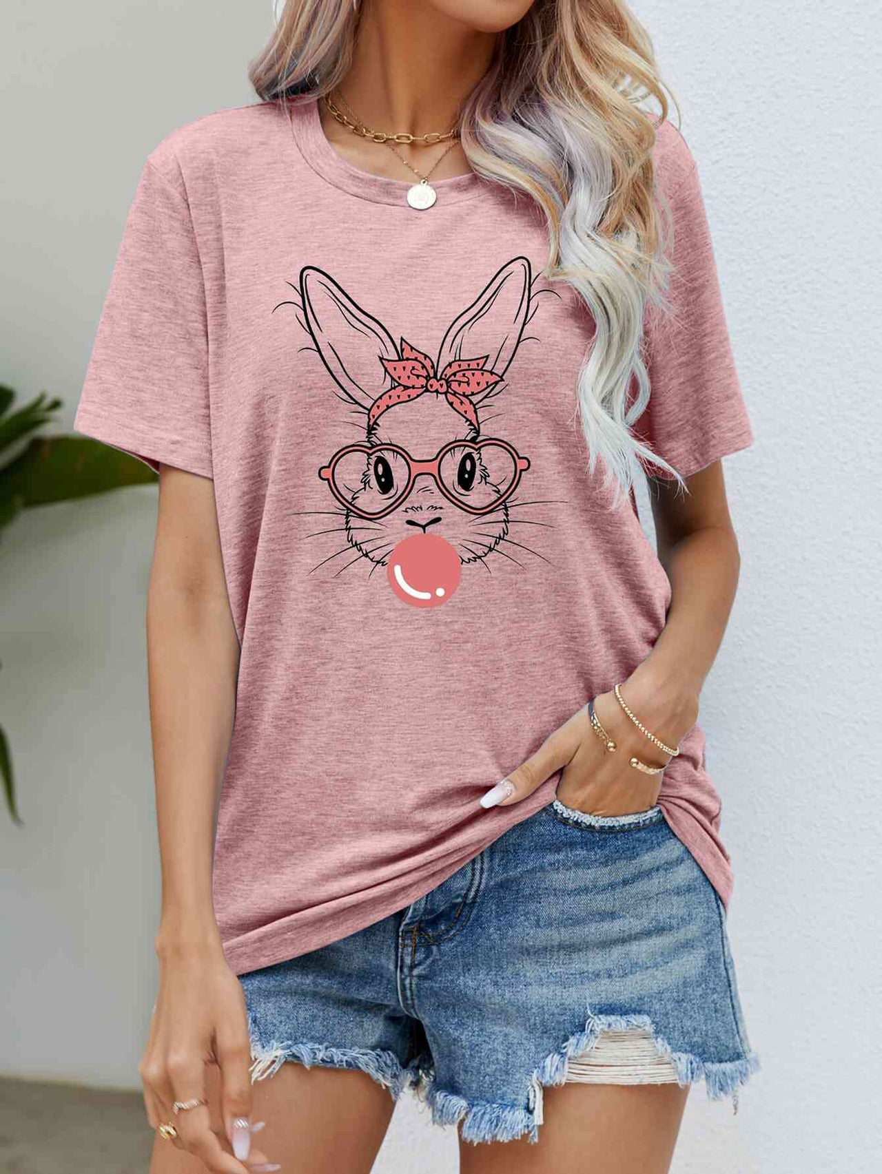 Easter Bunny Graphic Round Neck T-Shirt - T - 6 COLORS -