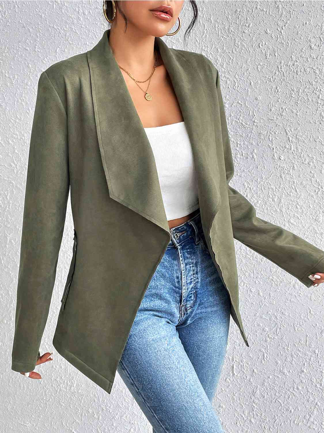 Statement Collar Long Sleeve Jacket - T - 1 COLOR -