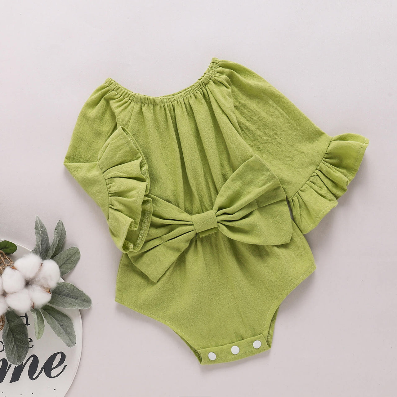 Baby Girl Bow Detail Flounce Sleeve Bodysuit - T - 6 SIZES - 1 COLOR -