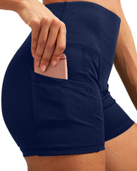 Thumbnail for Savoy - Calcao High Waist Yoga Shorts With Pocket - Navy - 1 COLOR -