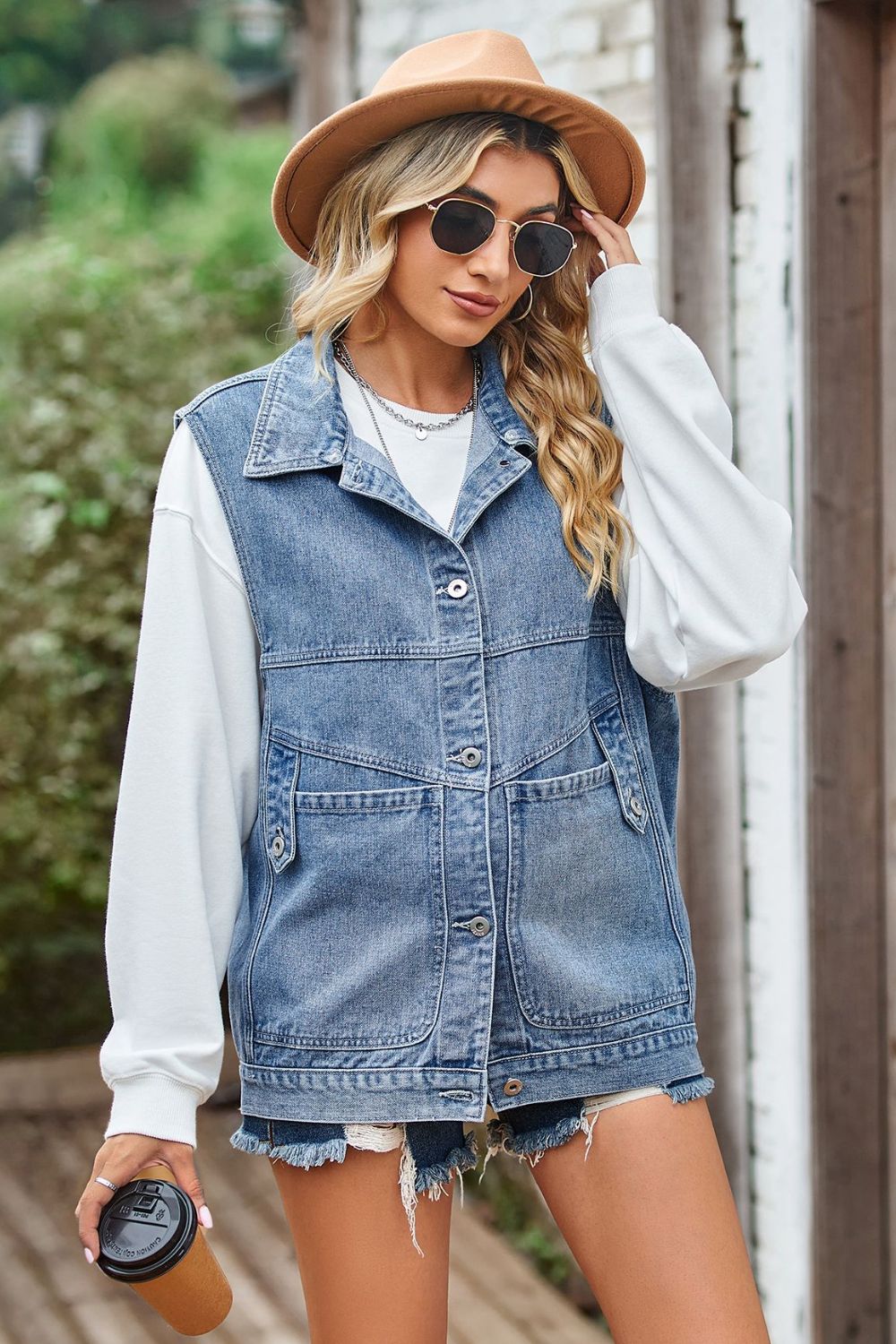 Sleeveless Denim Top with A Detachable Hood - T - 2 DENIMS -