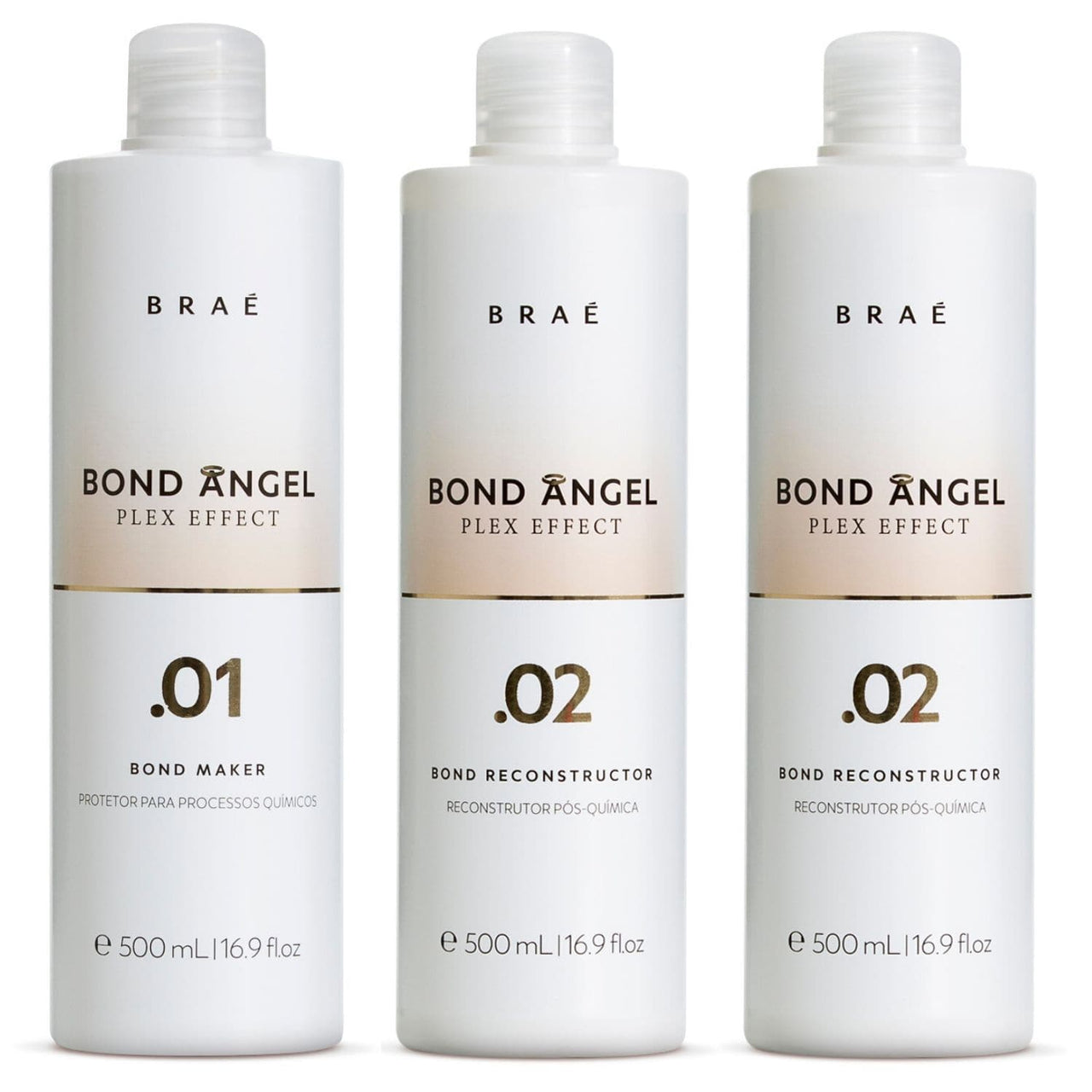 BRAE - Bond Angel Plex Effect, Bond Multiplier Treatment Kit for Bleaching and Coloring Protection -500ml Step 1, 2, 2 -