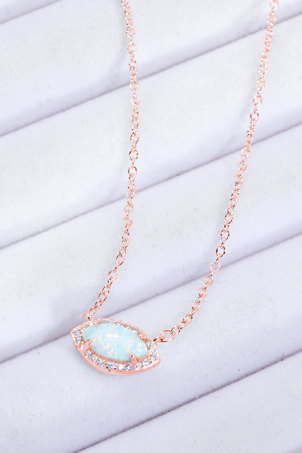 18k Rose Gold / Silver Plated Opal Pendant Necklace - T - 2 FINISHES -