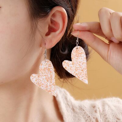 Faux Leather Iron Hook Sequin Heart Earrings - T - 1 COLOR -