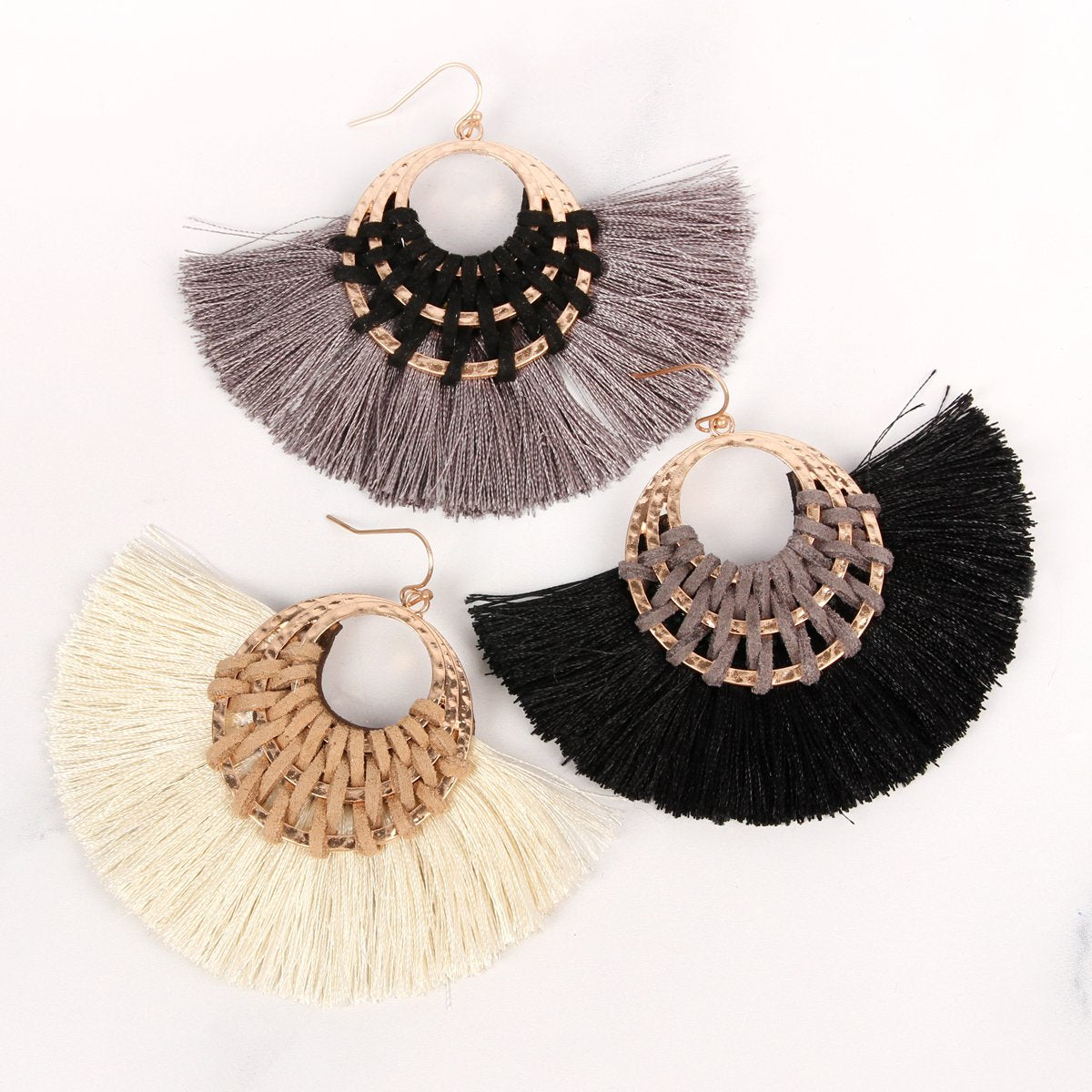 Riah Fashion - Classic Fan Tassel Earrings - 7 COLORS -