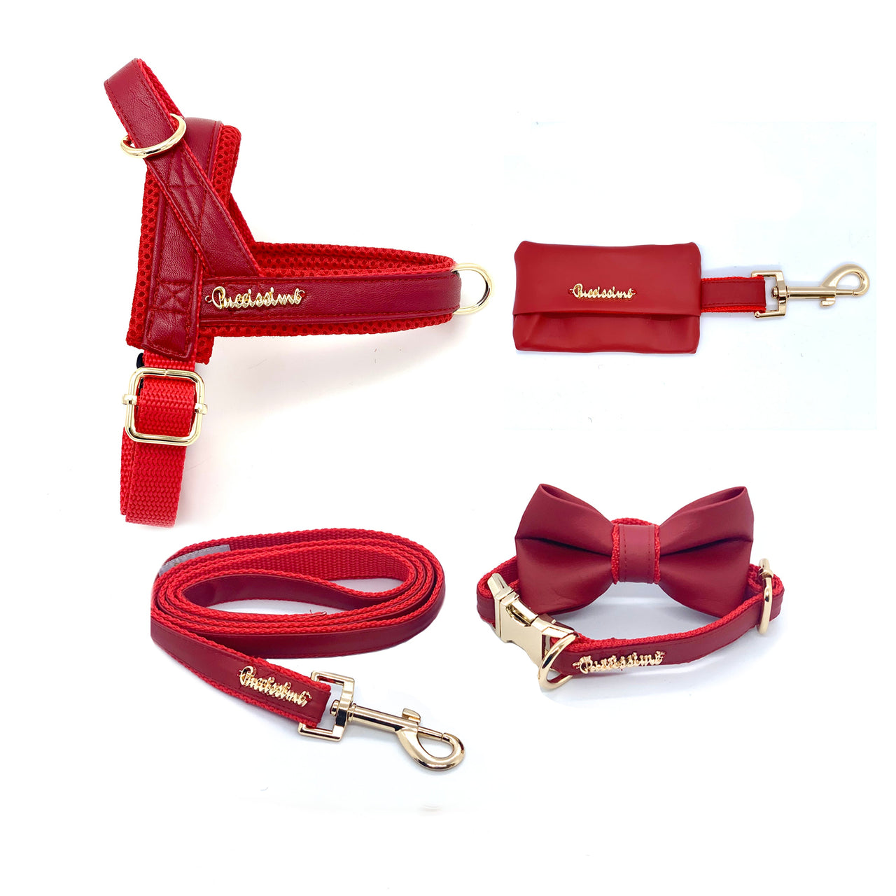 Puccissime - Cherry Red Leather One-Click Dog Harness - 5 SIZES -