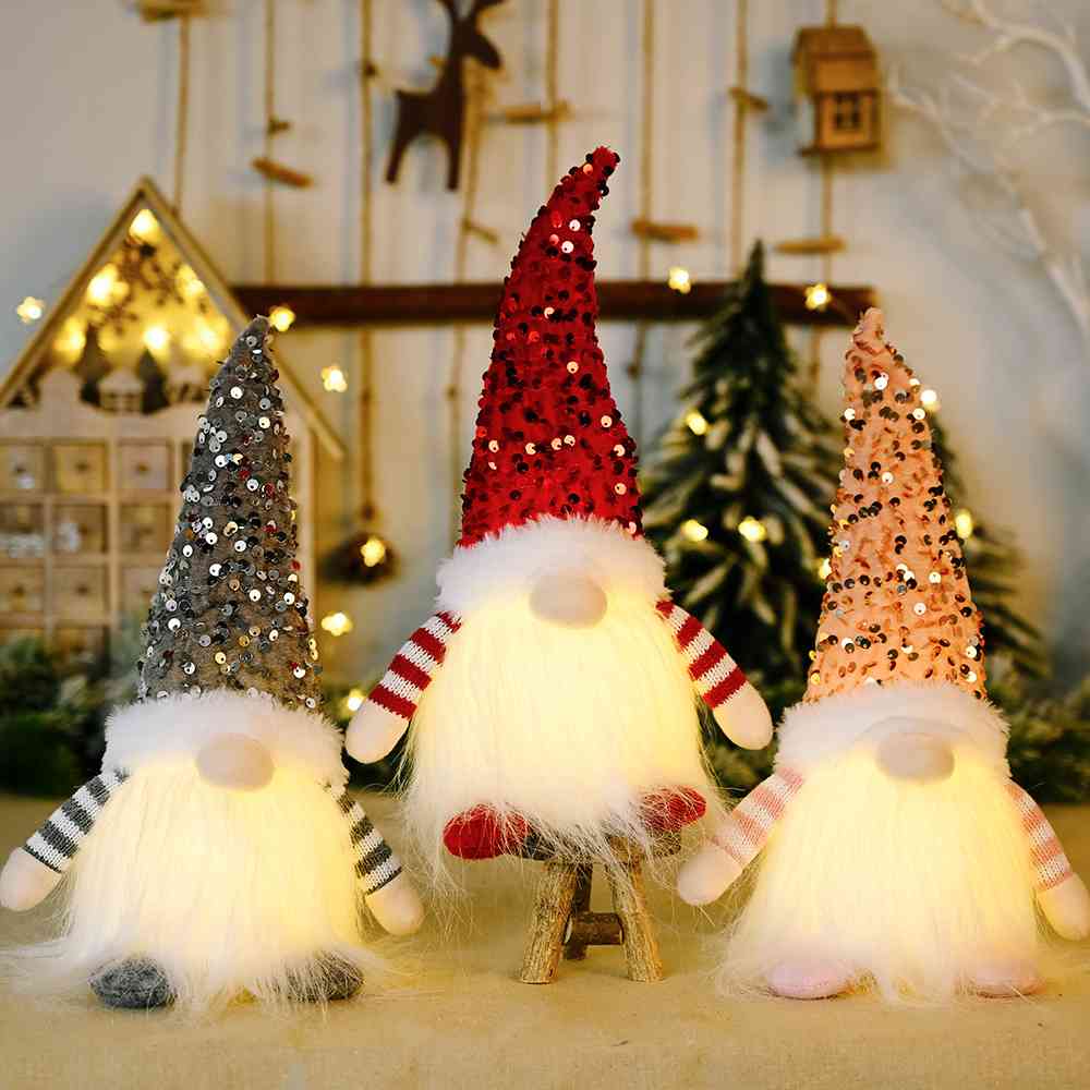 Sequin Light-Up Christmas Gnomes - 11.8" - [5-10 DAY DELIVERY] - T - 3 COLORS / 1 SIZE -