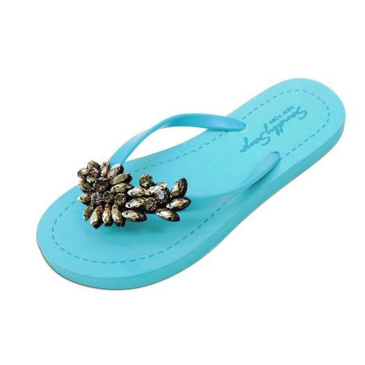 SAND BY SAYA N.Y. - Manhattan Black - Rhinestone Flat Flip Flops Sandal - 5 COLORS -