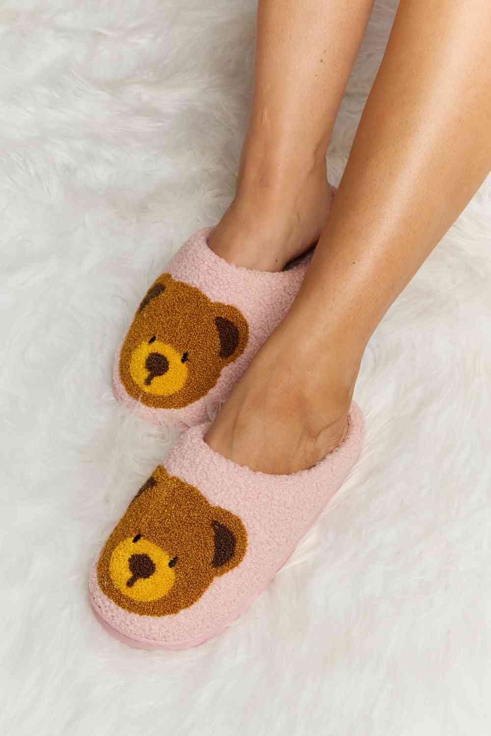 Melody Teddy Bear Print Plush Slide Slippers - T - 6 COLORS -