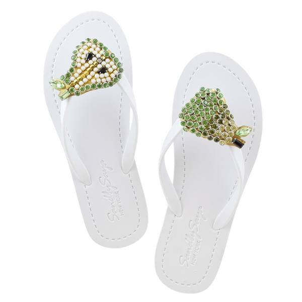 SAND BY SAYA N.Y. - Pear - Rhinestone Flat Flip Flops Sandal - 5 COLORS