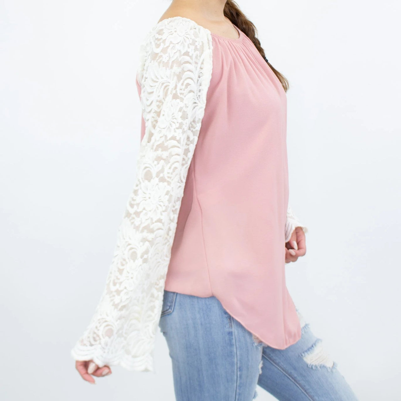 Stylespect - Lace Sleeve Backless Top - Rose - 1 COLOR -