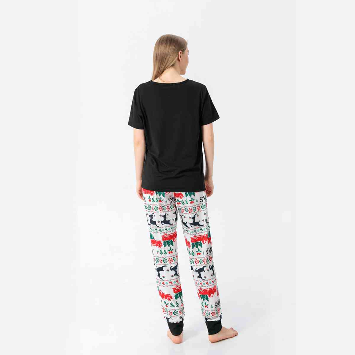 WOMEN MERRY CHRISTMAS Graphic Top and Printed Pants Set - T -