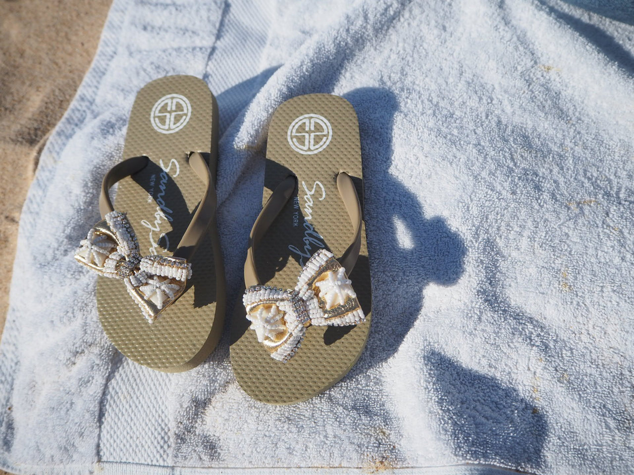 SAND BY SAYA N.Y. - Gold & Pearl Bow  - Big Kids Sandal - 2 COLORS -