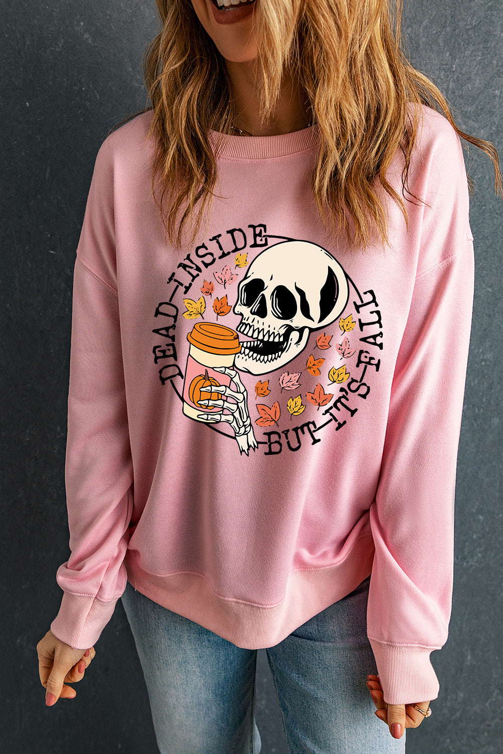 Skull Graphic Dropped Shoulder Sweatshirt - T - 1 COLOR -