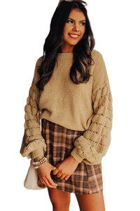 Thumbnail for Threaded Pear - Jayla Hollowed Bubble Sleeve Knit Sweater - 2 COLORS -