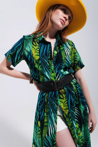 Thumbnail for Q2 - Maxi Shirt Dress in Tropical Print - Belt not included - Beach or Everyday - 1 COLOR -