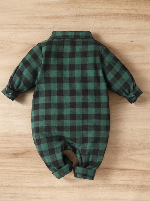 BABY Plaid Long Sleeve Snapped Jumpsuit - T -