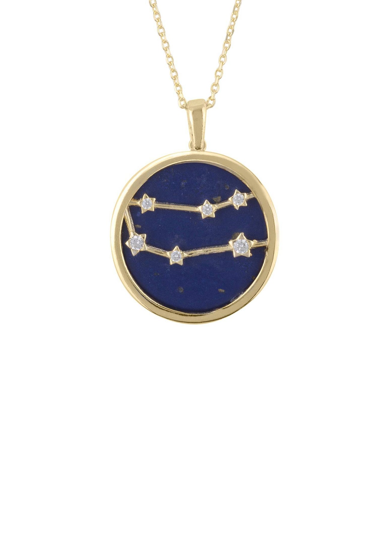 Zodiac Lapis Lazuli Gemstone Star Constellation Pendant Necklace Gold Gemini -