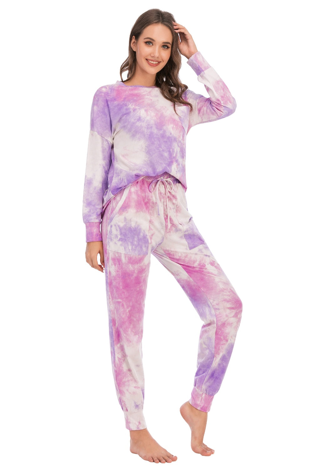 Tie-Dye Top and Pants Lounge Set - 2 PCS. - T - 2 COLORS -