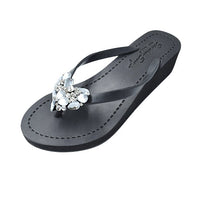 Thumbnail for SAND BY SAYA N.Y. - Crystal Heart - Rhinestone Mid Wedge Flip Flops - 2 COLORS -