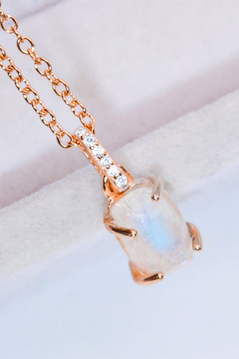 Natural Moonstone 4-Prong Pendant Necklace - T - 2 FINISHES -