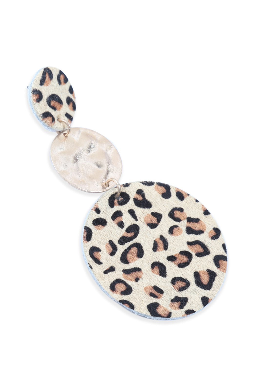 Round Leopard Leather With Metal Link Drop Earrings - 5 COLORS -