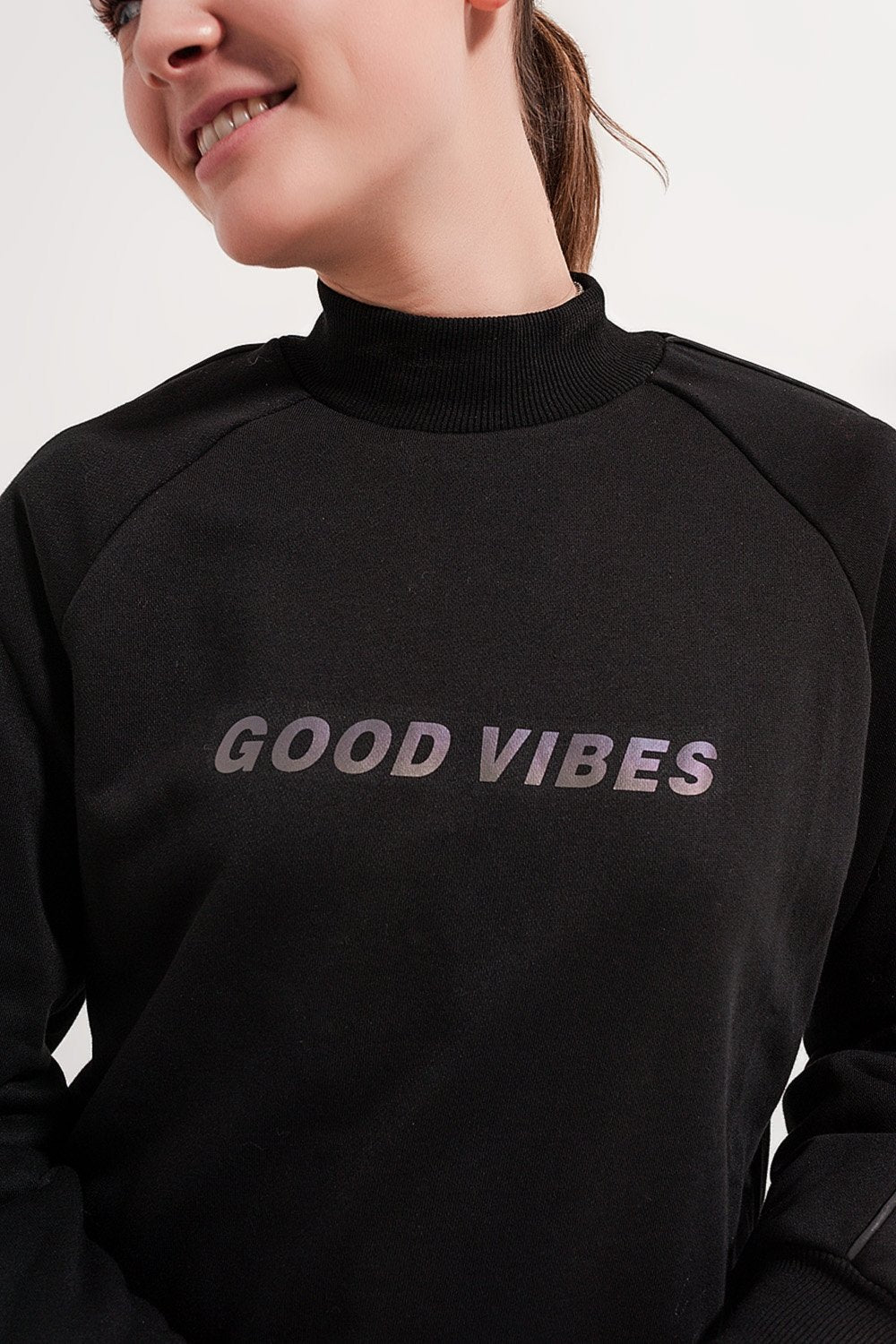 Q2 - High Neck Sweatshirt in Black - 2 SIZES REMAIN! - 1 COLOR -