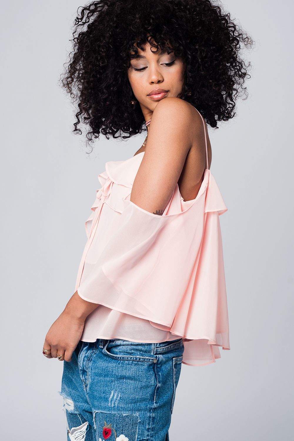 Q2 - Light Pink Cold Shoulder Top - 1 COLOR -