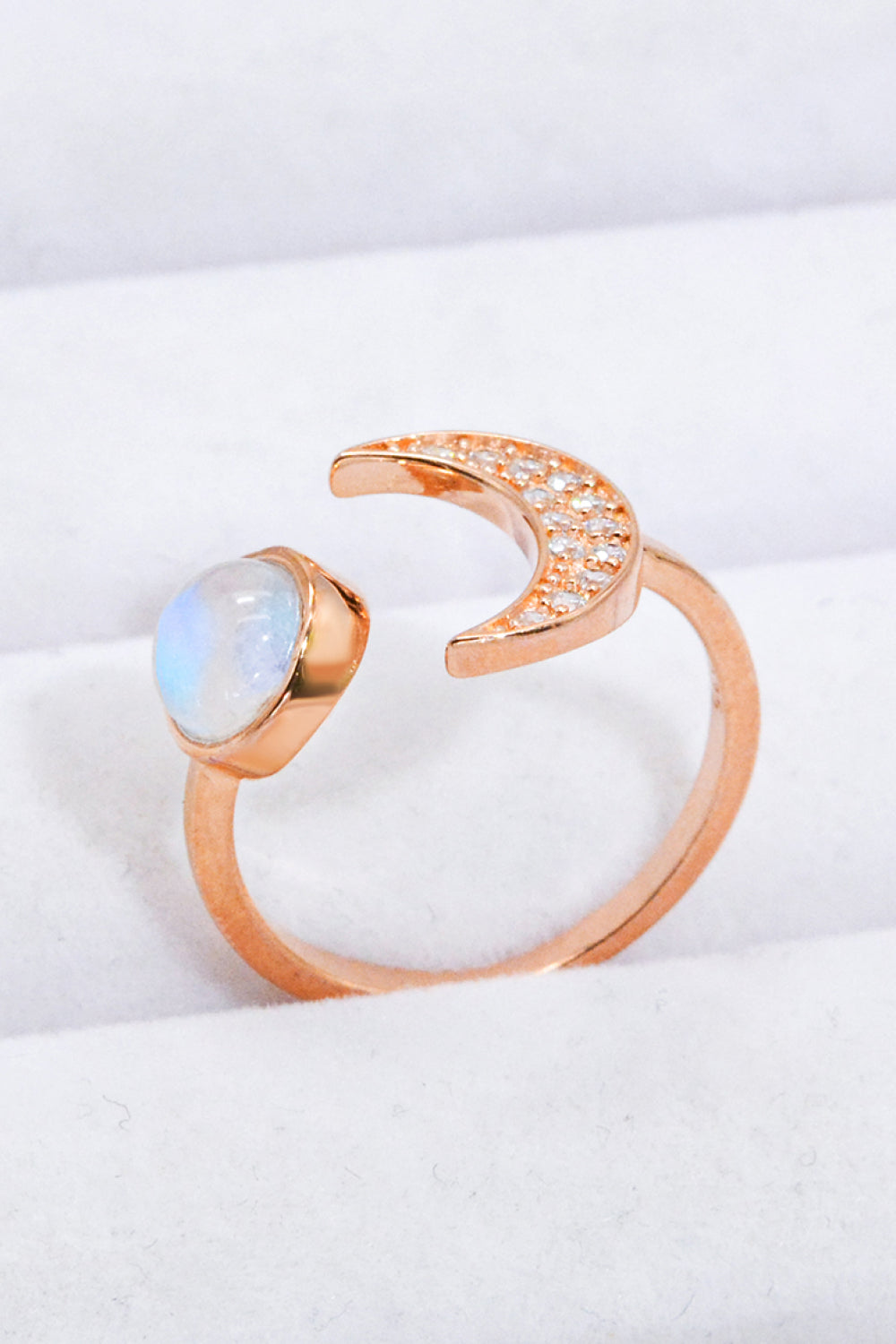 Natural Moonstone and Zircon Sun & Moon Open Ring - T - 1 SIZE FIT - 1 FINISH -