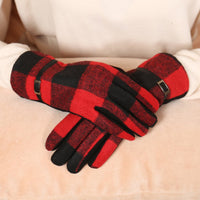 Thumbnail for Riah Fashion - Buffalo Plaid Strap Smart Touch Gloves - 2 COLORS -