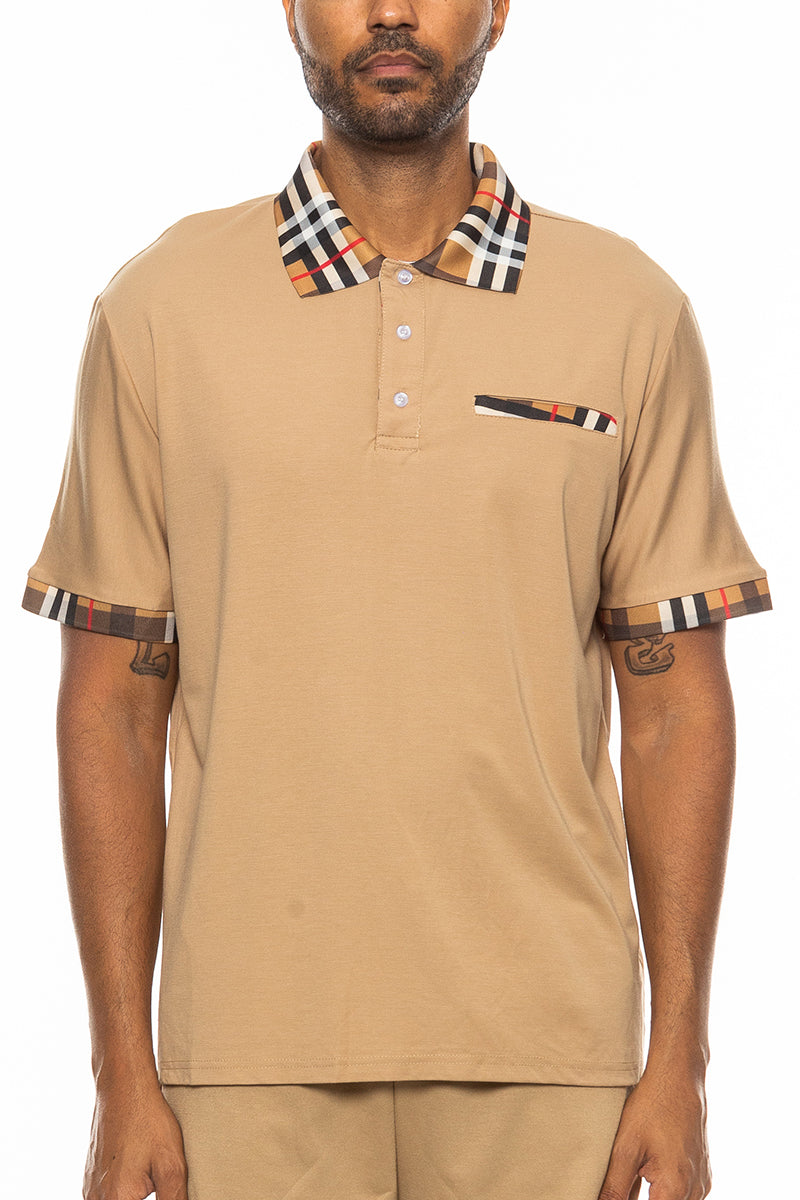 Checkered Plaid Detail Polo - 4 COLORS -