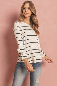 Thumbnail for Riah Fashion - Stripe Flutter Sleeve Tie Top - 3 COLORS -