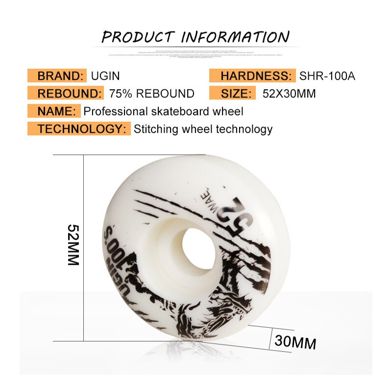 4x UGIN Skateboard Double Wane Wheels Resilient PU SHR-100A Extreme the Invert Board Wheel High Rebound 52CM * 30CM Accessories - [15-25 DAY DELIVERY] -