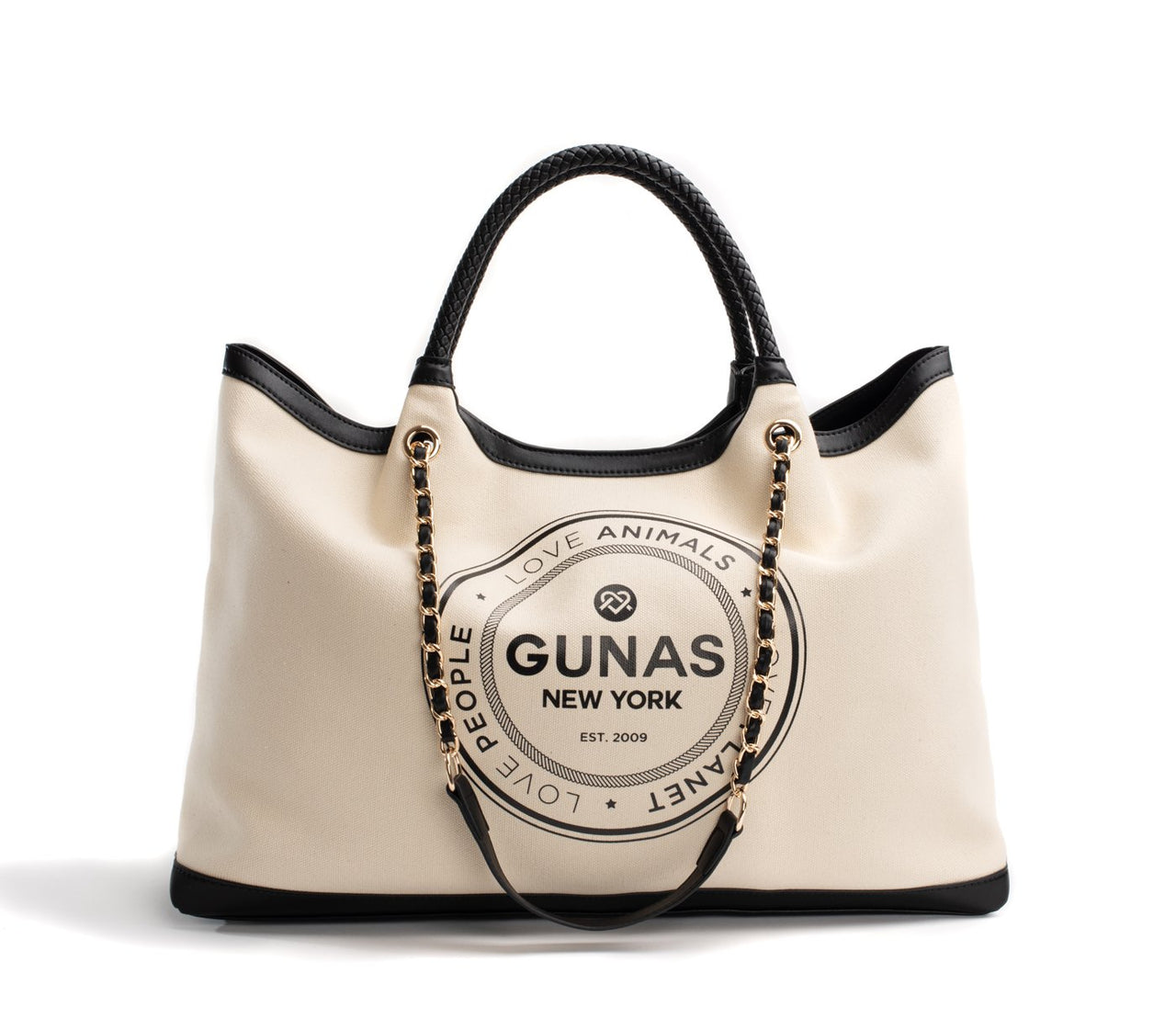 GUNAS NEW YORK - RUTH - Off White/Black Vegan Canvas Tote / comes with dust pouch - 1 COLOR -