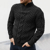 Thumbnail for Men's zipper turtleneck long sleeve cable sweater - K - 4 COLORS -