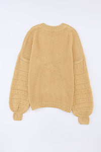 Thumbnail for Threaded Pear - Jayla Hollowed Bubble Sleeve Knit Sweater - 2 COLORS -