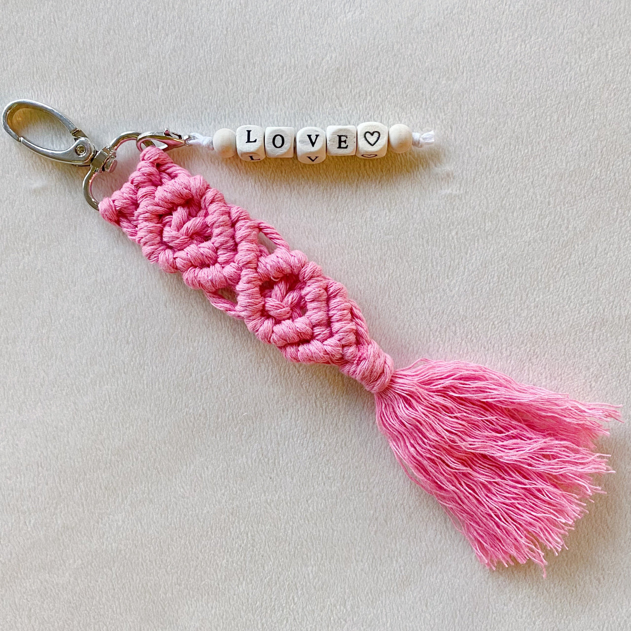 Macrame Beloved Boho Key Chain - 7.5" - 7 COLORS -