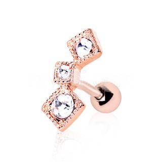 Rose Gold Art of Brilliance Triple Square Drop Cartilage Earring -