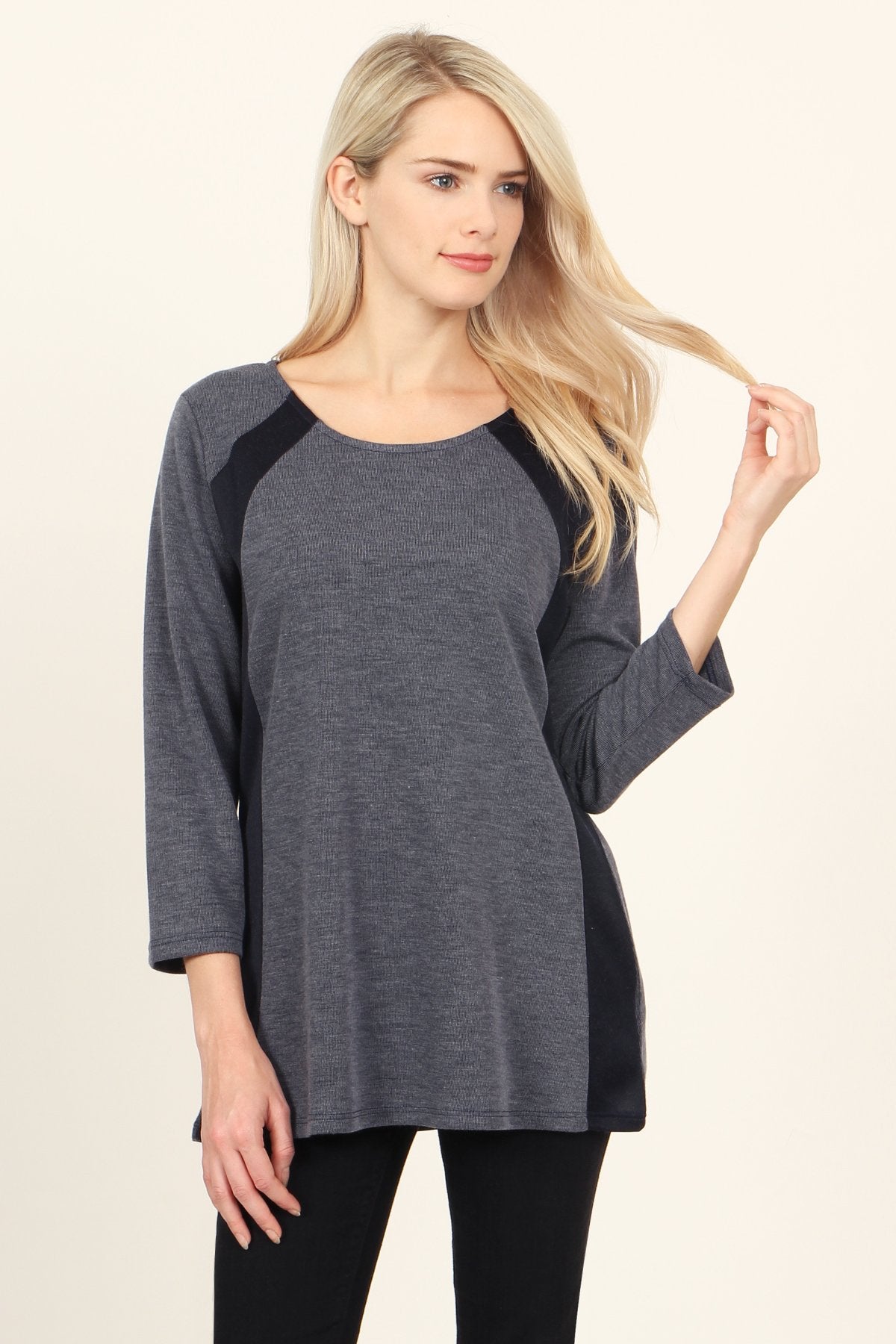 Riah Fashion - Side Accented Round Neck Classic Top - 3 COLORS -