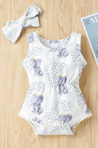 Thumbnail for Baby Girl Elephant Print Bodysuit with Headband - T - 5 SIZES - 1 COLOR -