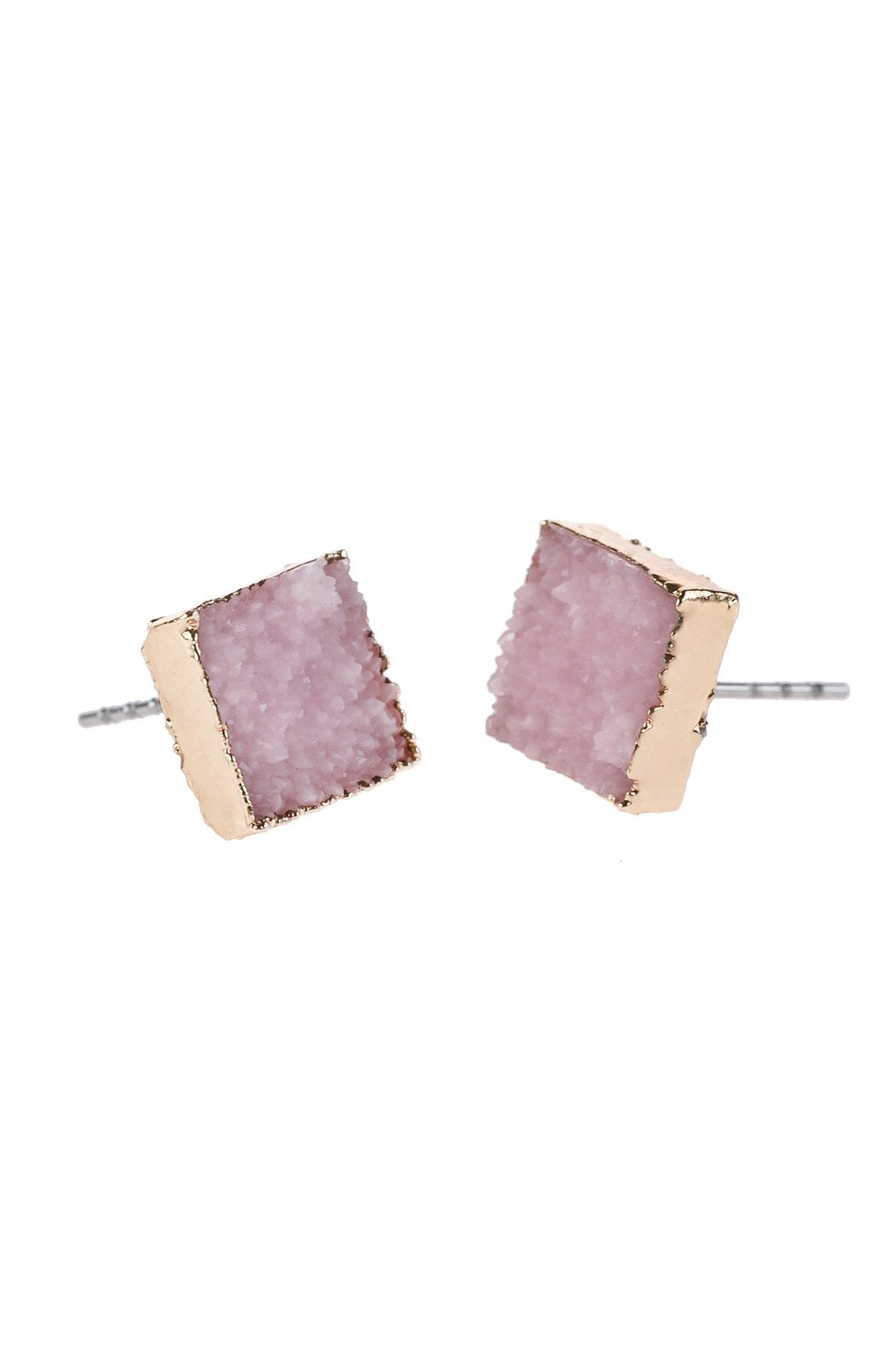 Square Druzy Stone Stud Earrings - 12 COLORS -