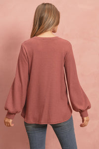 Thumbnail for Riah Fashion - Puff Sleeved Waffle Top - 9 COLORS -