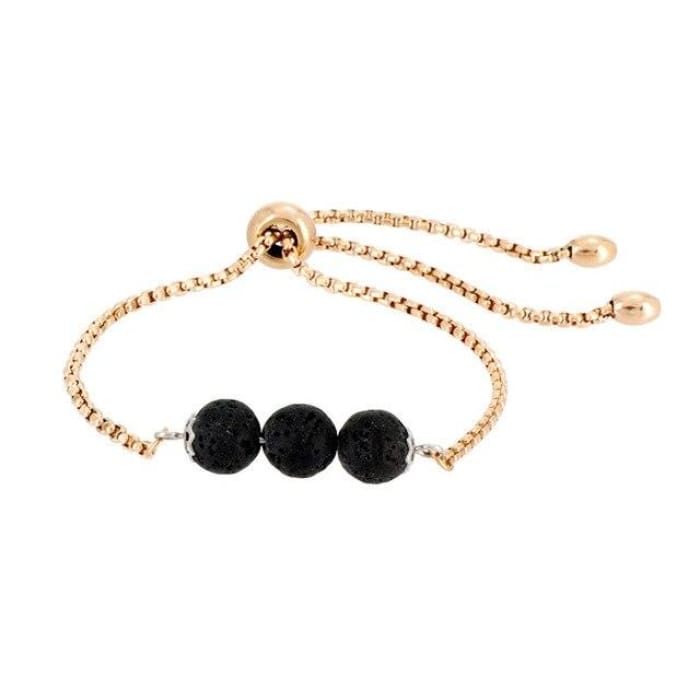 Black Triple Lava Stone Gold Charm Bracelet -