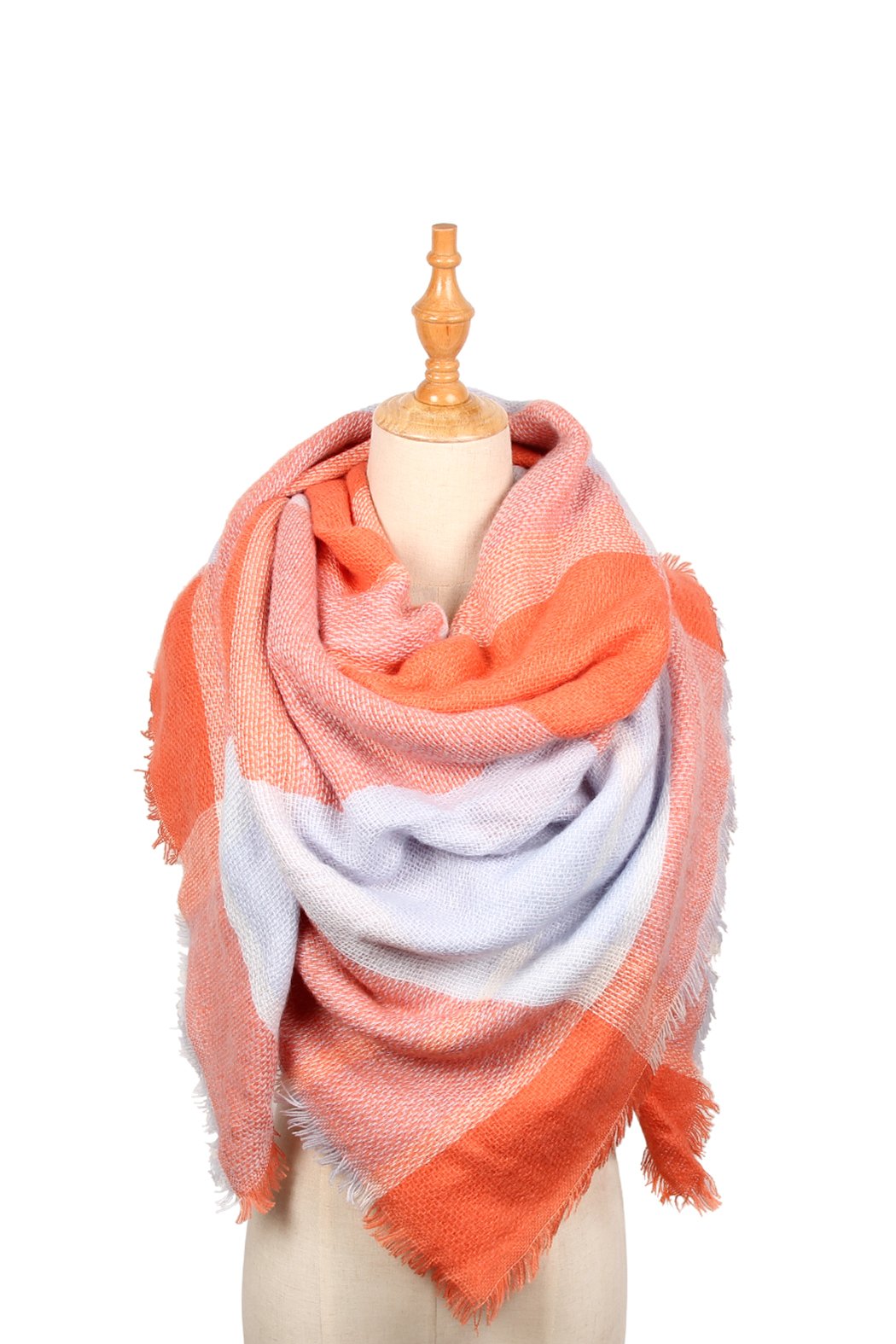 Riah Fashion - Colorblock Fringed Blanket Scarf -