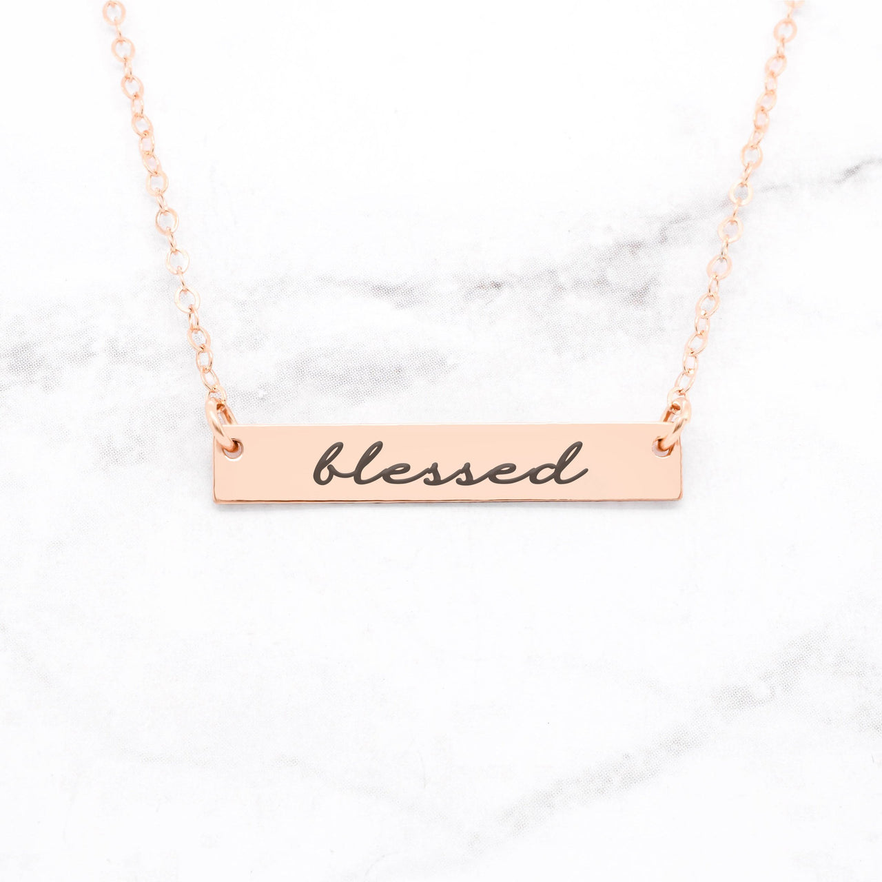 Blessed Necklace - Rose Gold Bar Necklace -